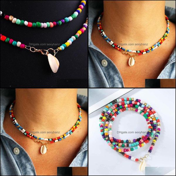 

chains necklaces pendants jewelry summer beach necklace boho layered beaded shell pendant accessories for w dhjl7, Silver