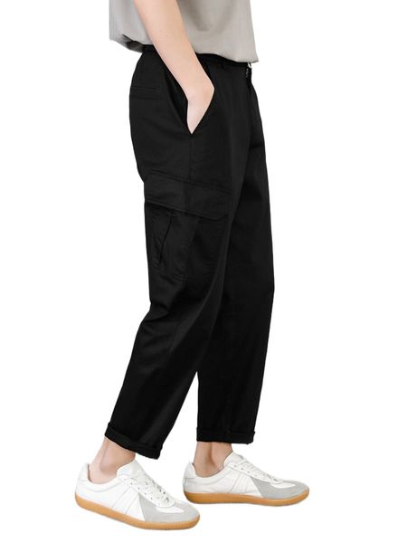 

men solid flap pockets side pants 69fz#, Black