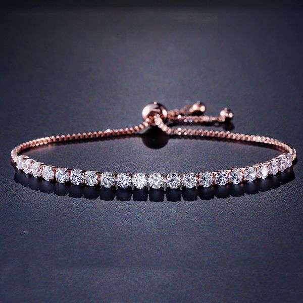 

tennis bracelet women's fashion adjustable chain bracelets cubic zirconia rose gold love gift luxury shiny jewelry, Golden;silver