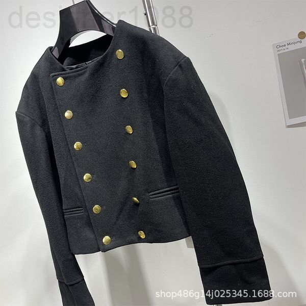 

women's wool & blends designer [correct version]ce autumn winter small fragrance light luxury wool jacket carriage double button cashme, Black