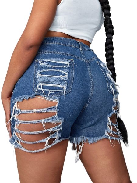 

sxy plus high waist ripped raw trim denim shorts t1pe#, White;black