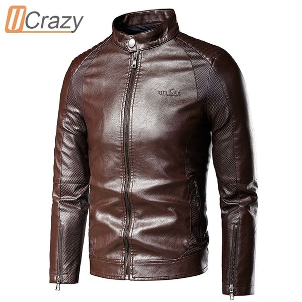 

autumn men brand business casual leather jacket coat men fashion outwear classic motor biker faux pu leather jacket men 201128, Black