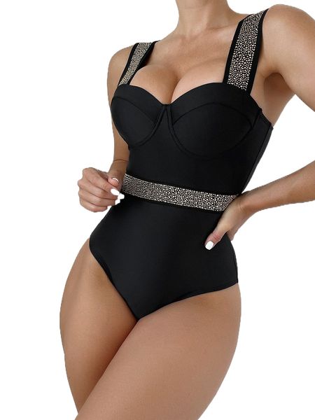

rivet decor push up one piece swimsuit k1tf#, White;black