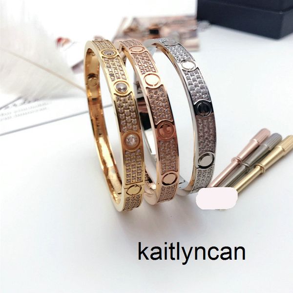 

titanium steel 3 row full diamond bracelet fashion women men chirstmas bangle bracelets distance jewelry gift with velvet bag g10r, Black