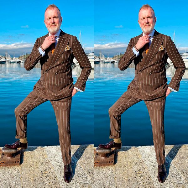 

brown striped wedding tuxedos plus size mens pants suits handsome men prom party formal outfit 2 pieces, Black;gray