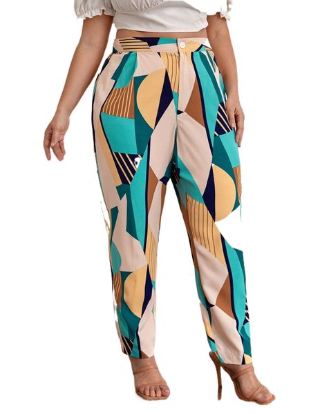 

plus striped & geo print carrot pants u7b4#, Black