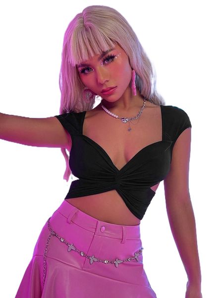 

solid twist front crop tee e70y#, White