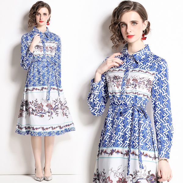 

paisley print vintage shirt dress long sleeve woman designer vacation party lapel bow lace up dresses spring autumn 2022 women clothes runwa, Black;gray