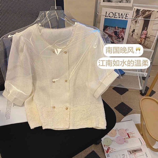 

women's blouses shirts 2022 gentle wear double breasted shirt women 2022 summer bubble sleeve chic beautiful blouse tw9t, White