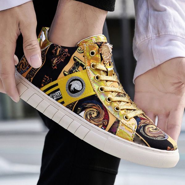 

sneakers men shoes pu leather color blocking round toe flat trend fashion lace up printing daily youth outdoor casual shoes hm237, Black