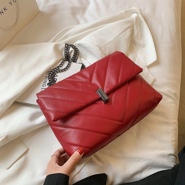

fashion women quilted flap bag casual ladies' shoulder bag chain solid color crossbody messenger bag pu leather