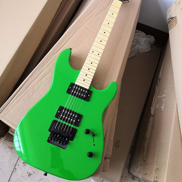 

6 strings green electric guitar with humbuckers pickups maple fretboard