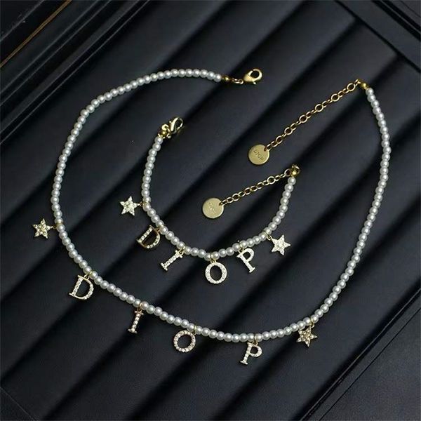 

75% off clearance jewelrys version full diamond star pearl letter neck chain necklace fashion bracelet female, Silver