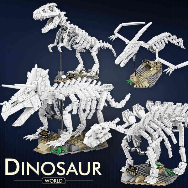 

kazi dinosaur building block luminous tyrannosaurus rex fossil skeleton model assembled building block toy color packaging aa220317