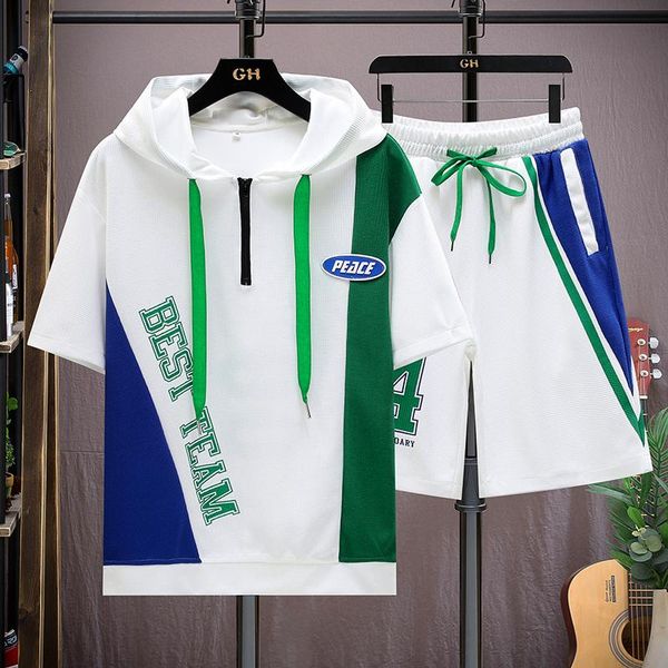 

men's tracksuits men's summer tracksuit cotton breathable 2 piece short sleeve sport suit simple print all-match set male thin sets, Gray