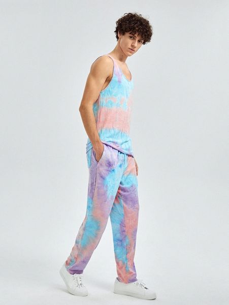 

men tie dye print tank & pants set g5kq#, Gray
