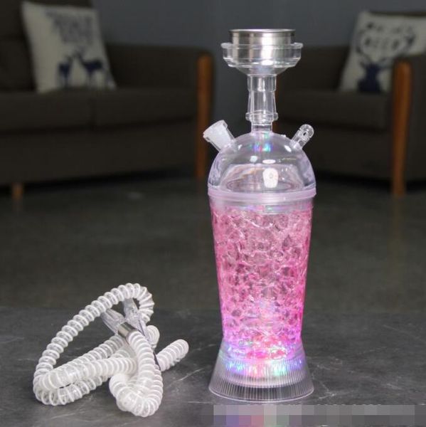 Narghilè Shisha Bong Set di tubi da fumo Ciotola fredda Stelo arabo Tazza di vetro acrilico 5 colori Altezza 12,6 pollici Un tubo LED Diamante Oil Rigs