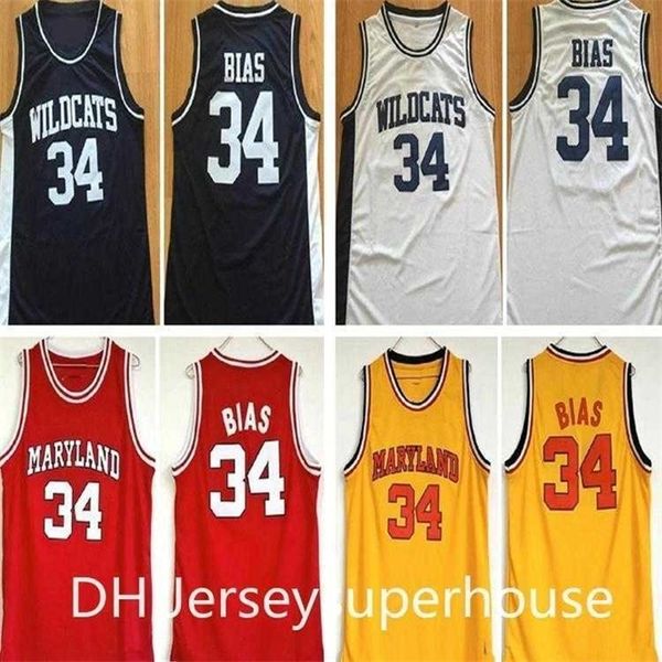 XFLSP College 34 Len Bias Jersey Homens Basquetebol University 1985 Maryland Terps Jerseys Team Vermelho Amarelo Branco Ausente Esporte Costura Camisas