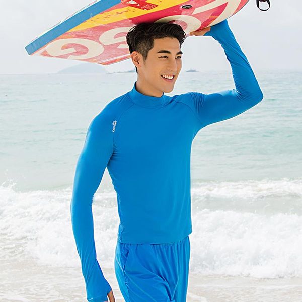 T-shirt da uomo OhSunny Costume da bagno Uomo Rash Guard Manica lunga Protezione solare anti-UV Calzamaglia da palestra Allenamento Maglie da surf Top da immersione Quick DryMe