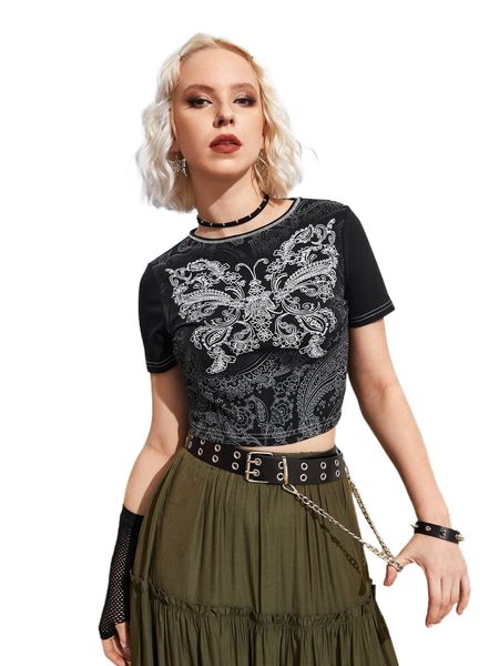 

romwe gothic grunge butterfly print crop tee e2ll#, White