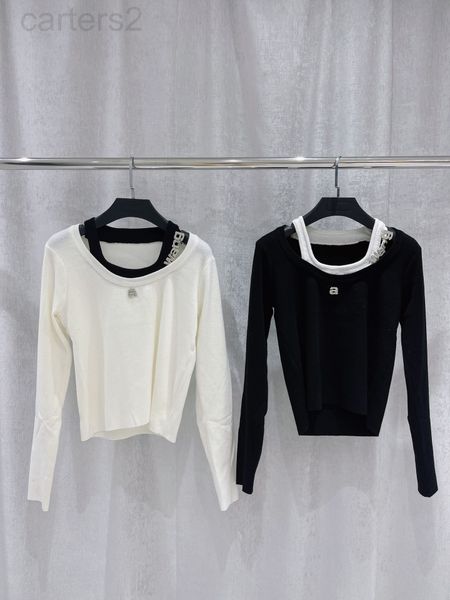 

women's sweaters designer aw22 early spring new sweet temperament letter diamond inlaid decoration irregular design slim knit bottoming, White;black
