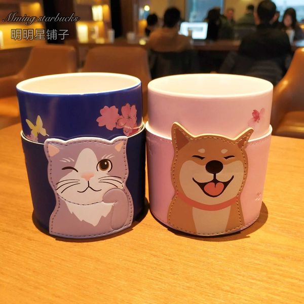 

starbucks sakura cup cat dog pet mug firewood with cover ceramic