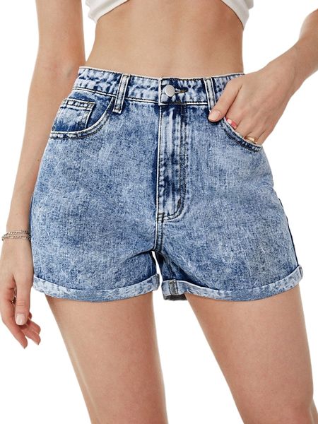 

roll up hem denim shorts 05rn#, White;black