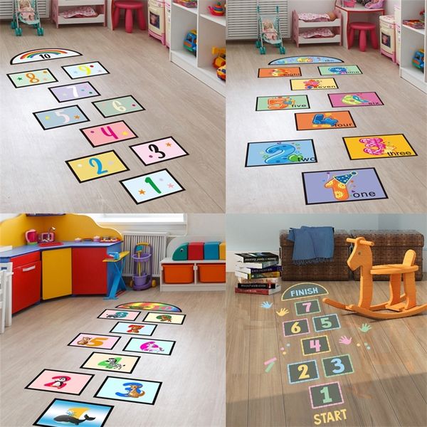 Cartoon Digital Grid Kinder Spiel Boden Aufkleber Tapete Tür Selbstklebende Wände Für Kinderzimmer Home Decor 220813