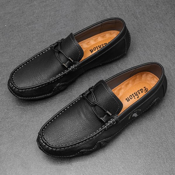 

shoes male casual shoes loafers sneakers 2022 men fashion leather comfortable loafers outdoor vintage driving shoes lightweight, Black