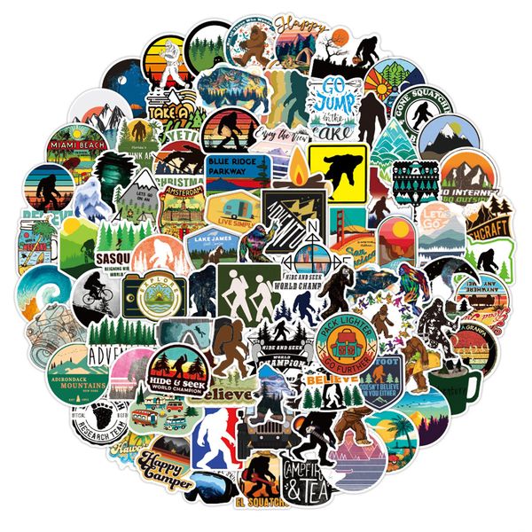 100 Pcs Bigfoot Savage Outdoor Sasquatch Graffiti Stickers No-Duplicate For Skateboard Laptop Baging Bike Guitar Helmet Water Bottle Decals Kids Gifts