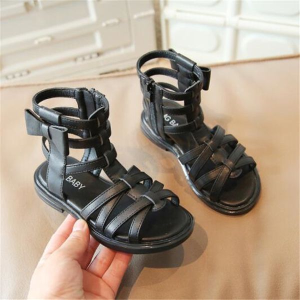 Sommer Kinder Mädchen Sandalen Bogen Seitlichem Reißverschluss Rom Schuhe Hohe Gladiator Sandale kinder prinzessin Coole Stiefel Größe 22-35