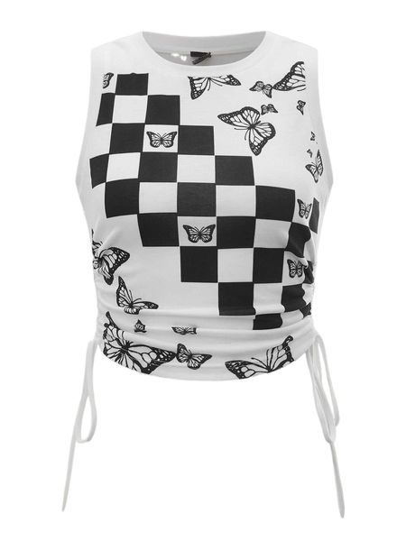 

x sparkles butterfly print drawstring tank o5mv#, White