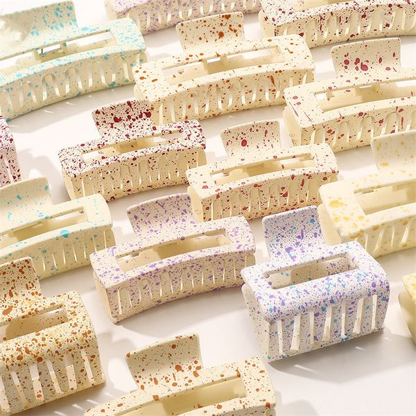 

yamog women ice cream color frosted square hair clamps hollow out three size ponytail scrunchies hair claw clips lady plastic alloy dot prin, Slivery;golden