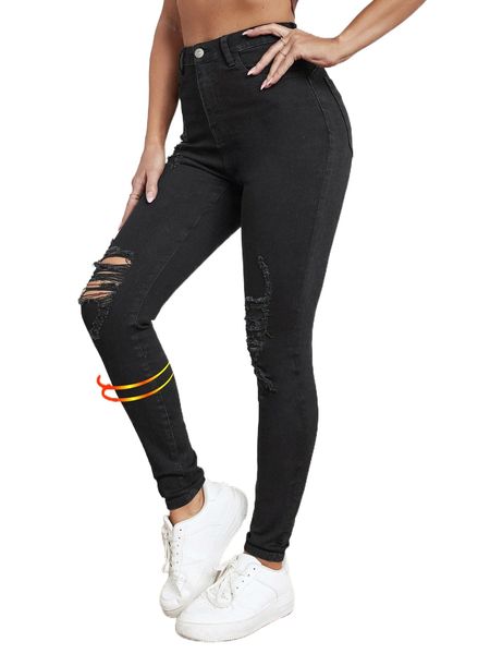 

high waist ripped jeans e2ml#, Blue