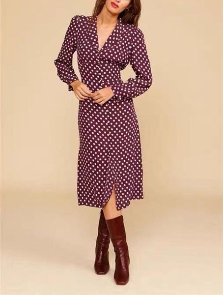 

casual dresses women floral print midi dress viscose v-neck long sleeve lady single-breasted retro high waist sweet holiday robe 2022, Black;gray