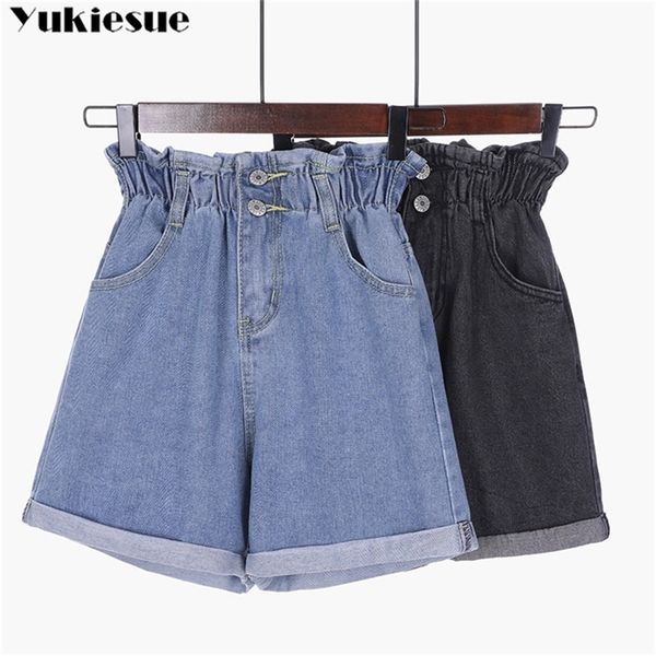 

plus size high waist denim shorts women casual summer jeans short elastic waist kawaii ladies shorts femme large size 5xl 210412, Blue