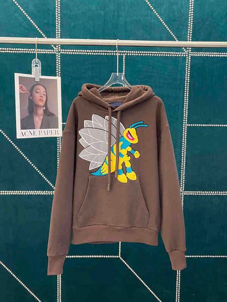 

autumn and winter new designer hoodie us size fashionable brown hoodie bee embroidery design luxury mens hoodies, Black