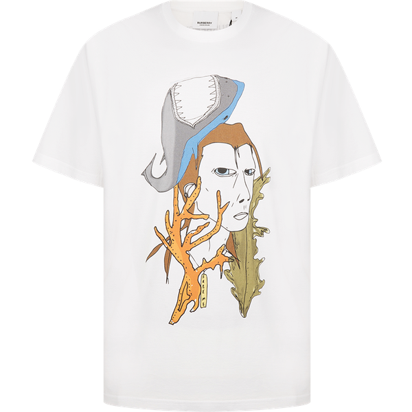

white cotton cartoon characters men's shark coral print short sleeve casual t-shirt, White;black