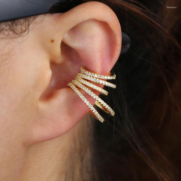 Clip-on-Ohrring mit Schraubverschluss, Boho-Stil, luxuriöser CZ-Zirkon-Fassung, Statement-Clip-Ohrring für Frauen, 1 Stück, große, mehrschichtige, geschwungene Wickel-Ohrstulpe, Farl22