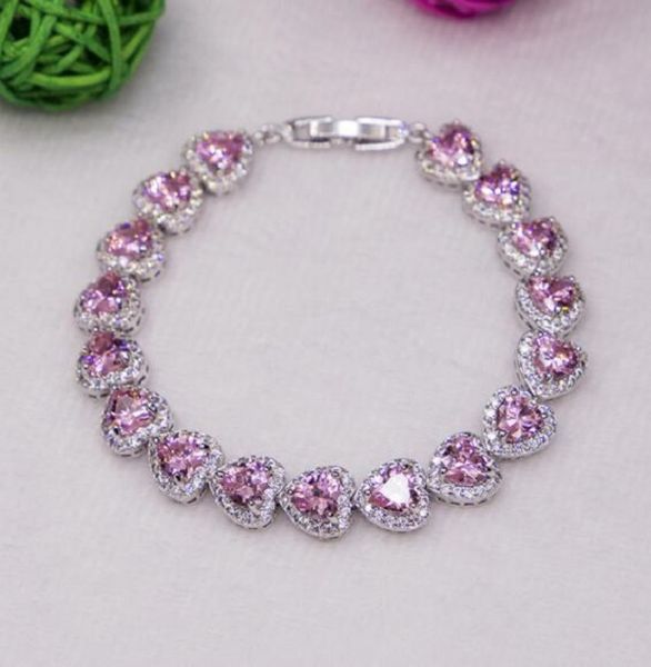 

18k gold plated new micro inlaid heart-shaped chain pink bracelet, Black