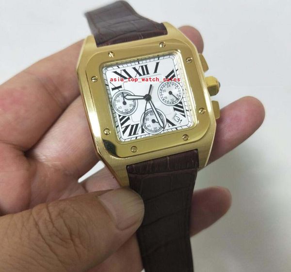Topselling Super Men Wristwatches 39mm White Dial 18K Gold W20091X7 Multifuncional VK Quartz Cronógrafo Auto Data de couro Strap de alta qualidade