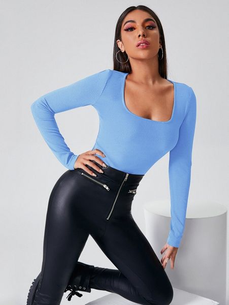 

square neck rib-knit tee f4fz#, White