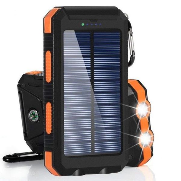 Tragbares Solar-Powerbank-Ladegerät, 20.000 mAh, wasserdichtes Batterie-Backup-Ladegerät, Solarpanel-Ladegerät mit zwei LED-Taschenlampen
