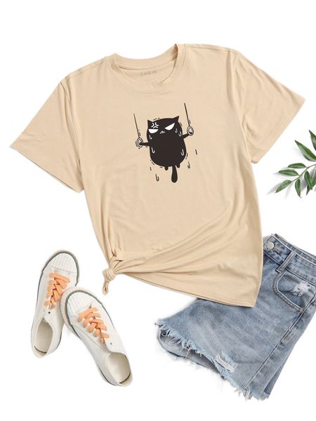 

cartoon graphic round neck tee s5na#, White