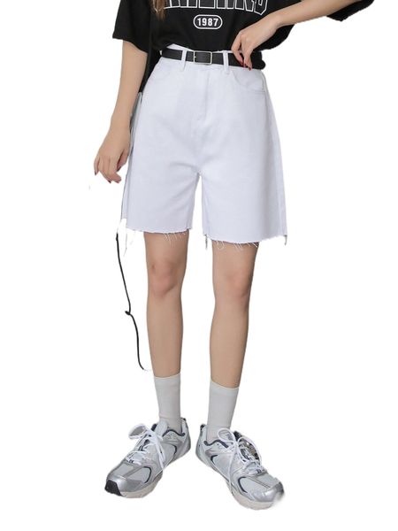 

dazy slant pocket raw cut denim shorts without belt u1en#, White;black