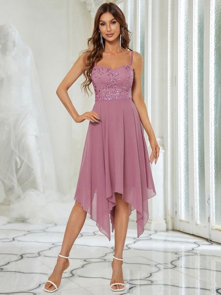

ever-pretty floral sequins asymmetrical hem cami dress q6jm#, Black;gray