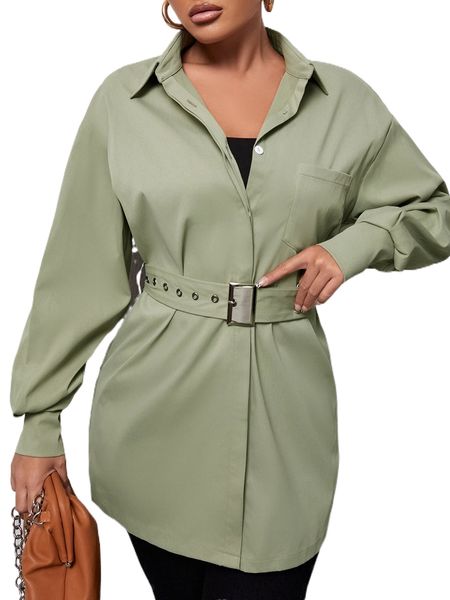 

sxy drop shoulder patched pocket belted coat q5q8#, Black