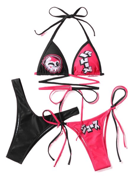 

romwe x ilustrata anime 3pack cartoon graphic bikini swimsuit 705v#, White;black