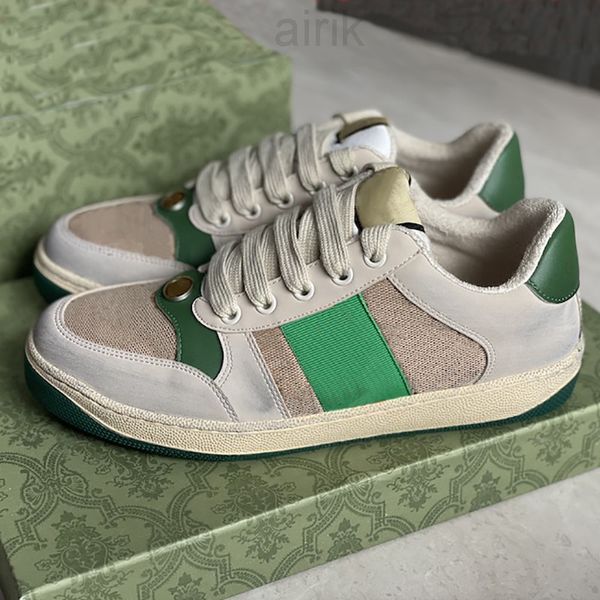 

women screener leather sneaker mens designer shoes web green red stripe shoe original canvas flats vintage sneakers casual shoes, Black