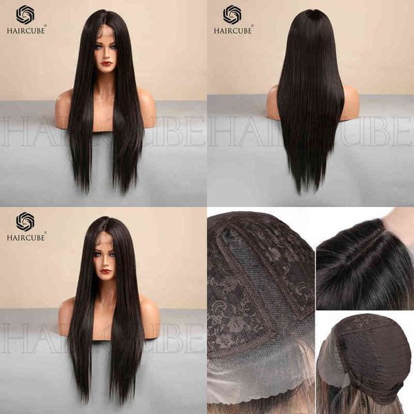 

wigs women synthetic wigs new front lace 13x4 black brown partial split long straight hair women's wig full head cover wigs 220601